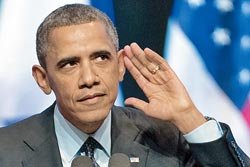 奥巴马幽默化解演讲闹场:我们故意安排的(图)